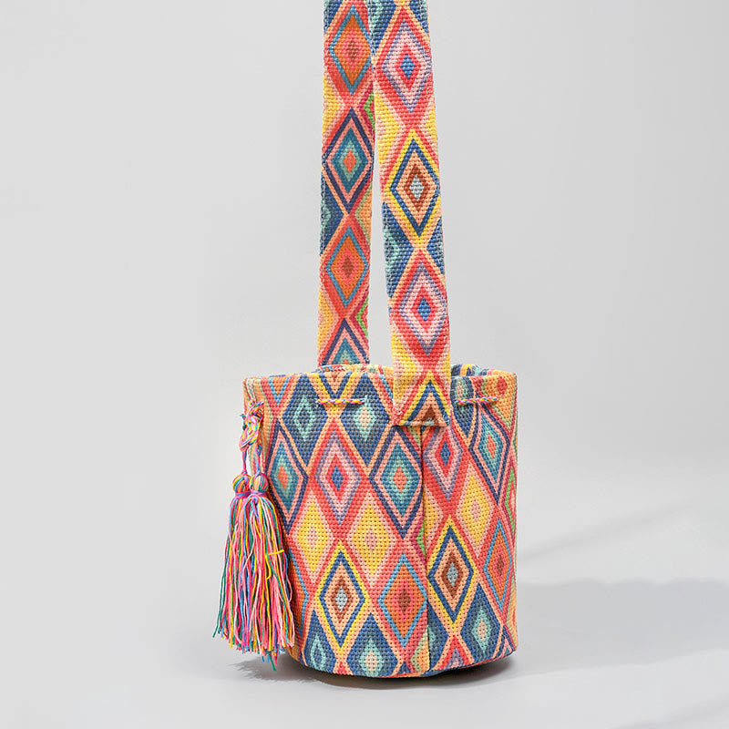 Buddha Stones Kolorowe Geometryczne Kwiaty Nadruk Płótno Torba Crossbody Torba Na Ramię