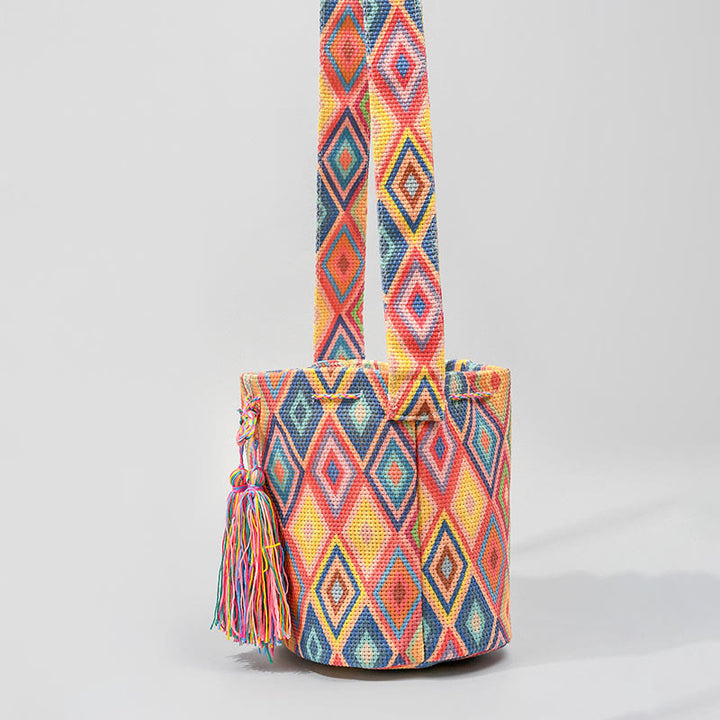 Buddha Stones Kolorowe Geometryczne Kwiaty Nadruk Płótno Torba Crossbody Torba Na Ramię
