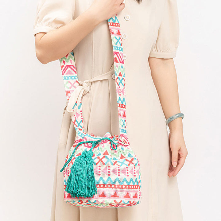 Buddha Stones Kolorowe Geometryczne Kwiaty Nadruk Płótno Torba Crossbody Torba Na Ramię