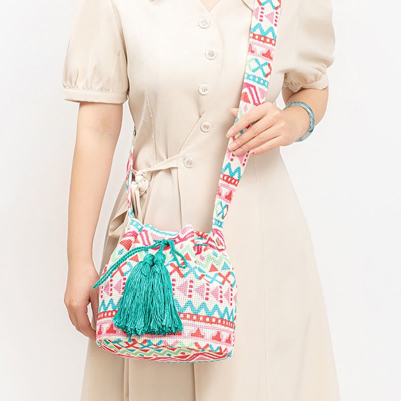 Buddha Stones Kolorowe Geometryczne Kwiaty Nadruk Płótno Torba Crossbody Torba Na Ramię