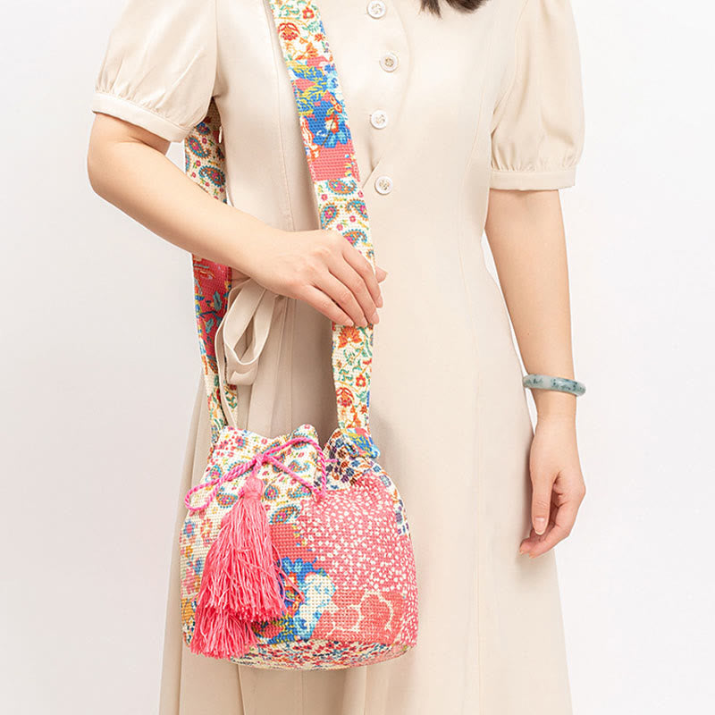 Buddha Stones Kolorowe Geometryczne Kwiaty Nadruk Płótno Torba Crossbody Torba Na Ramię