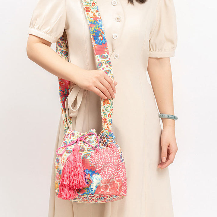 Buddha Stones Kolorowe Geometryczne Kwiaty Nadruk Płótno Torba Crossbody Torba Na Ramię