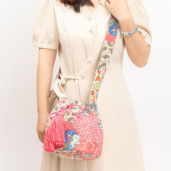 Buddha Stones Kolorowe Geometryczne Kwiaty Nadruk Płótno Torba Crossbody Torba Na Ramię