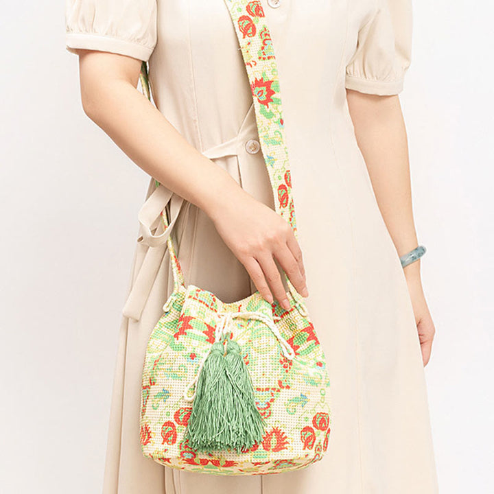 Buddha Stones Kolorowe Geometryczne Kwiaty Nadruk Płótno Torba Crossbody Torba Na Ramię