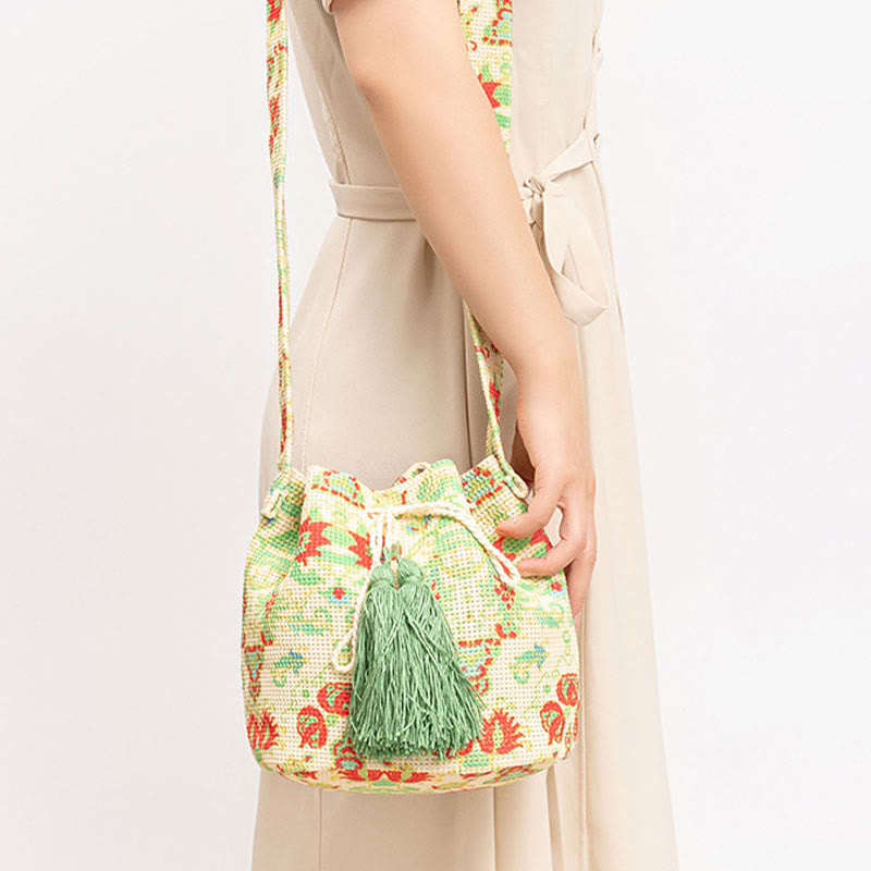 Buddha Stones Kolorowe Geometryczne Kwiaty Nadruk Płótno Torba Crossbody Torba Na Ramię