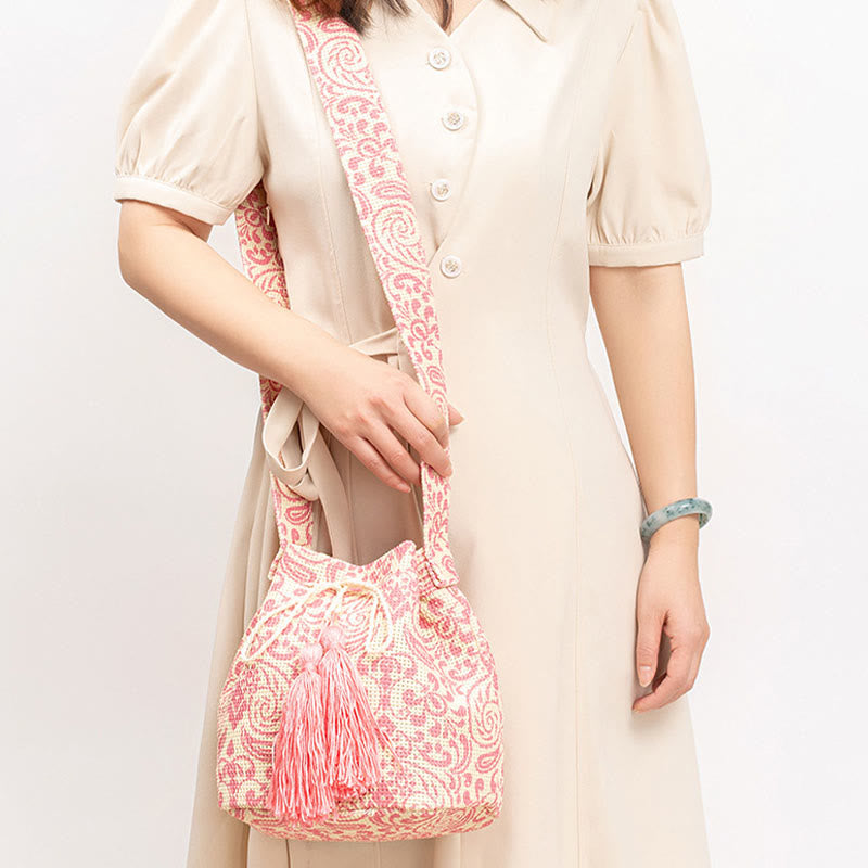 Buddha Stones Kolorowe Geometryczne Kwiaty Nadruk Płótno Torba Crossbody Torba Na Ramię