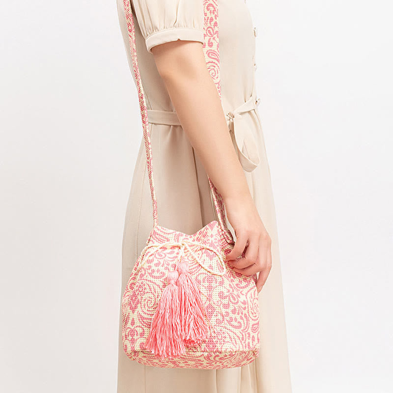 Buddha Stones Kolorowe Geometryczne Kwiaty Nadruk Płótno Torba Crossbody Torba Na Ramię