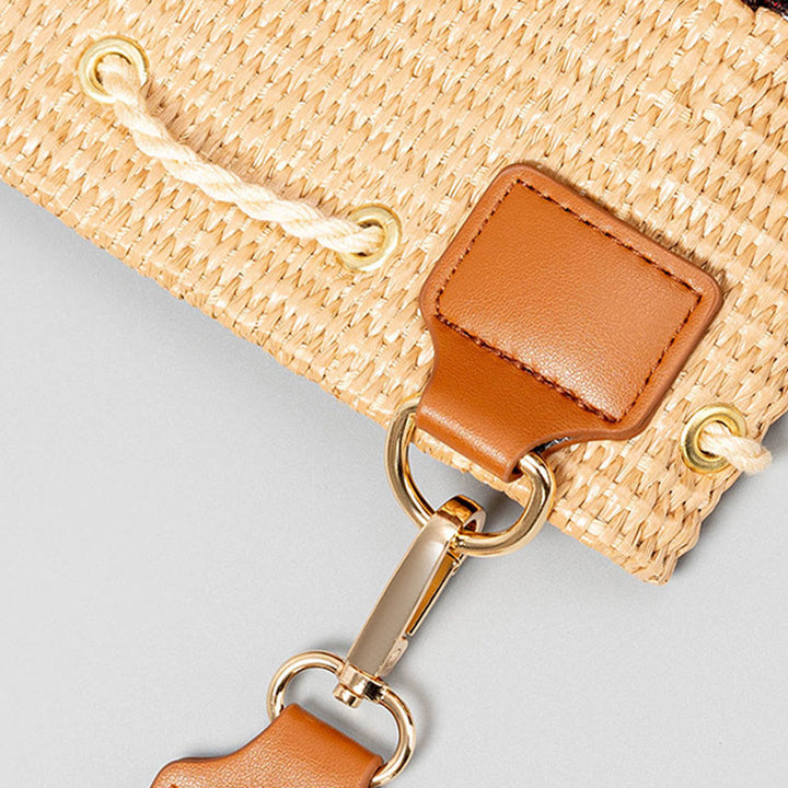Buddha Stones Plaża Geometria Słoma Tkane Wiadro Frędzle Torba Crossbody Torba Na Ramię