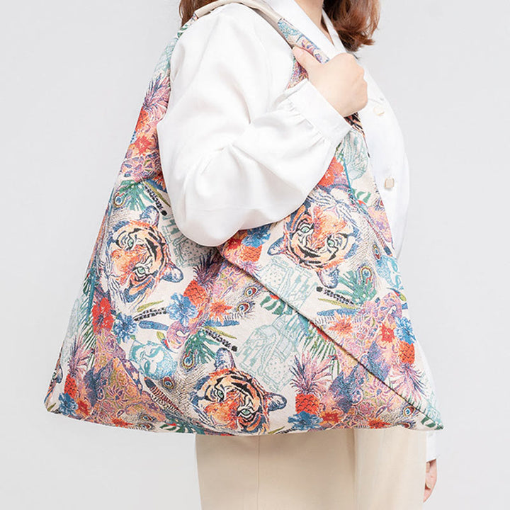 Buddha Stones Geometria Tygrysie Kwiaty Panterka Paski Nadruk Pod Pachami Trójkątna Torba Na Ramię