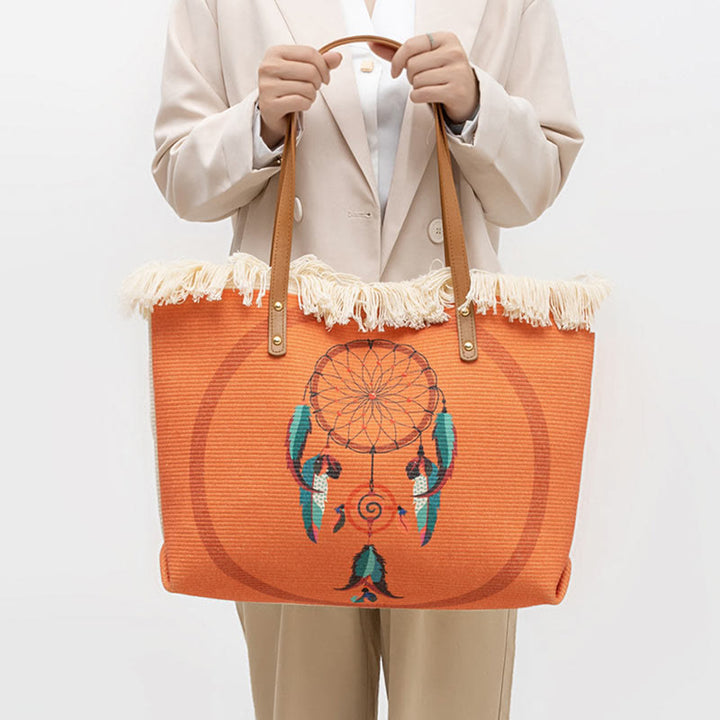 Buddha Stones Duża Pojemność Łapacz Snów Mandala Tassel Torba Płócienna Tote na Ramię