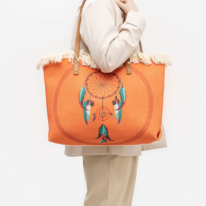 Buddha Stones Duża Pojemność Łapacz Snów Mandala Tassel Torba Płócienna Tote na Ramię