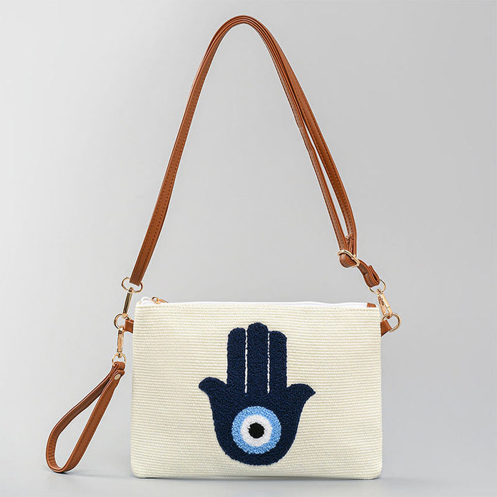 Buddha Stones Złe Oko Liść Hamsa Płócienna Torba Crossbody Torba na Ramię Torebka