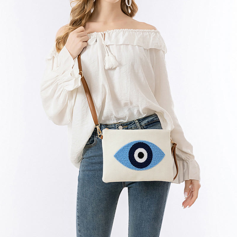 Buddha Stones Złe Oko Liść Hamsa Płócienna Torba Crossbody Torba na Ramię Torebka