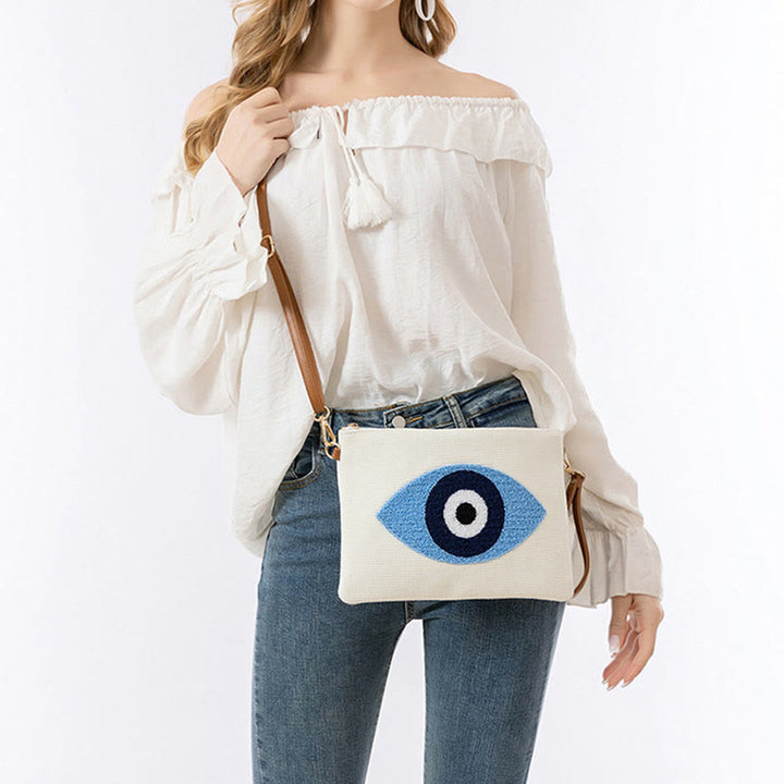Buddha Stones Złe Oko Liść Hamsa Płócienna Torba Crossbody Torba na Ramię Torebka
