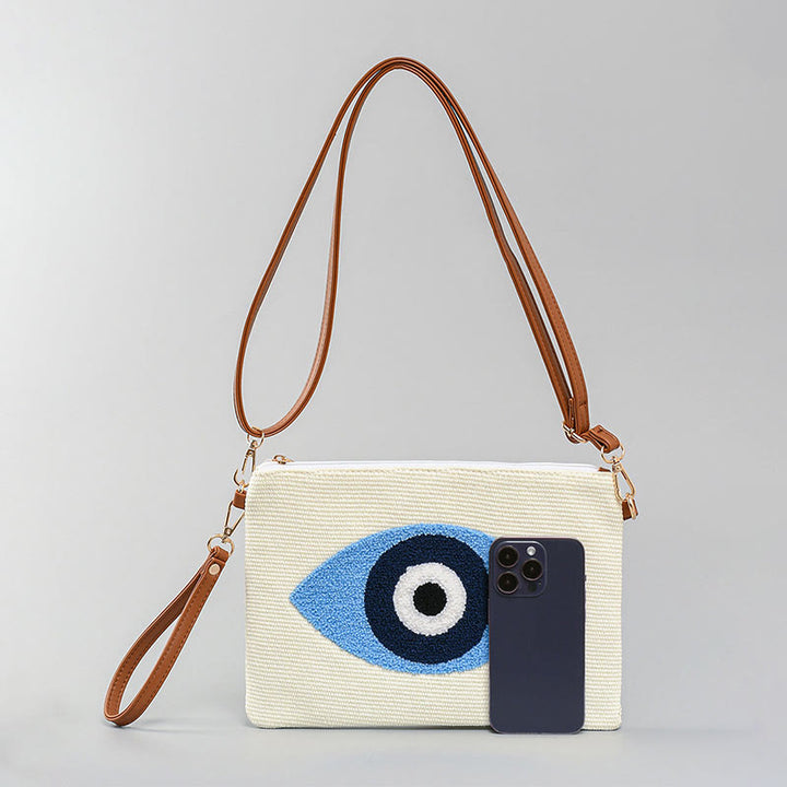 Buddha Stones Złe Oko Liść Hamsa Płócienna Torba Crossbody Torba na Ramię Torebka