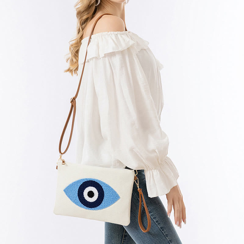 Buddha Stones Złe Oko Liść Hamsa Płócienna Torba Crossbody Torba na Ramię Torebka