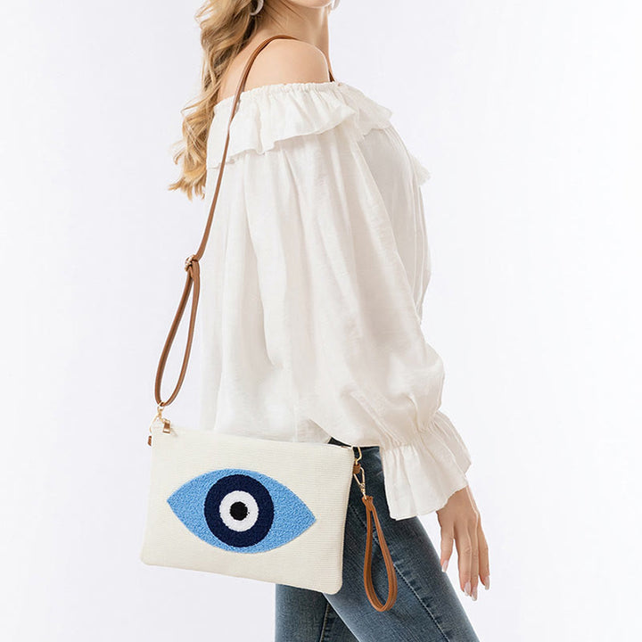 Buddha Stones Złe Oko Liść Hamsa Płócienna Torba Crossbody Torba na Ramię Torebka