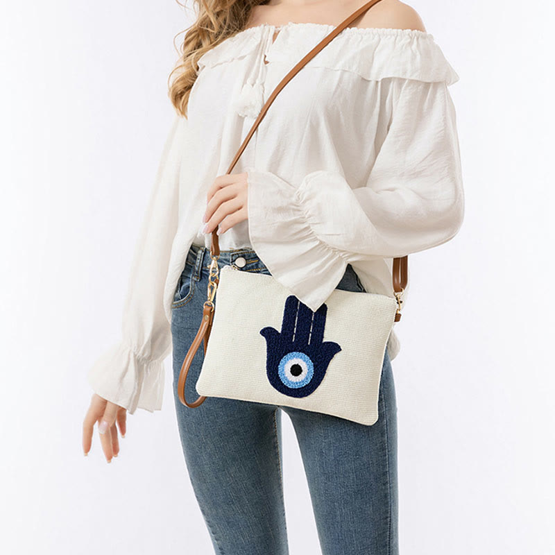 Buddha Stones Złe Oko Liść Hamsa Płócienna Torba Crossbody Torba na Ramię Torebka