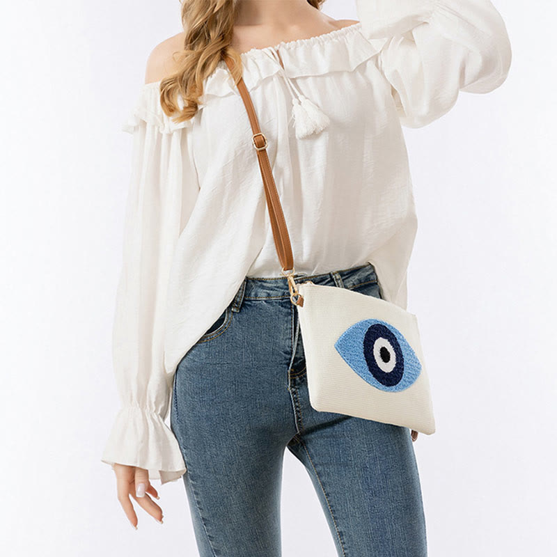 Buddha Stones Złe Oko Liść Hamsa Płócienna Torba Crossbody Torba na Ramię Torebka