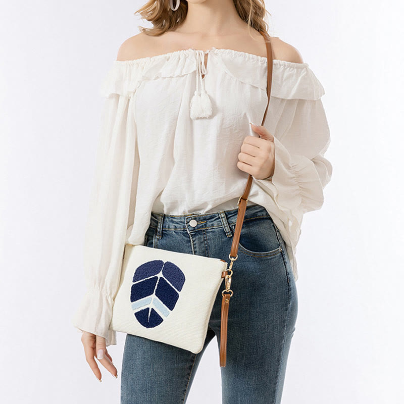 Buddha Stones Złe Oko Liść Hamsa Płócienna Torba Crossbody Torba na Ramię Torebka