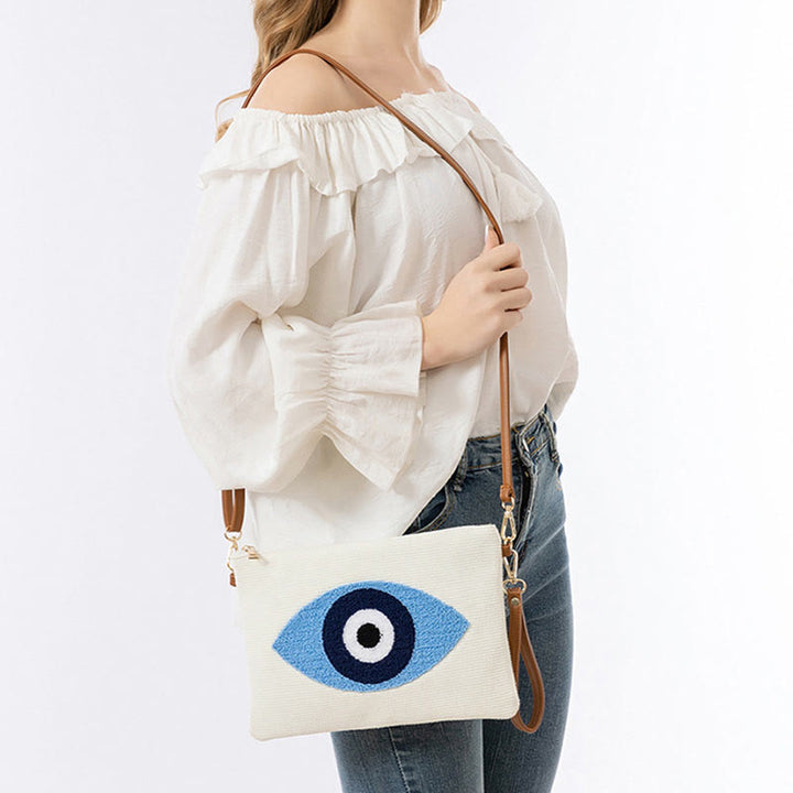 Buddha Stones Złe Oko Liść Hamsa Płócienna Torba Crossbody Torba na Ramię Torebka