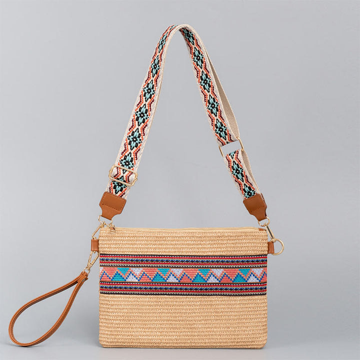 Buddha Stones Boho Kolorowa Geometria Słomiana Tkana Torba Crossbody Torba Na Ramię Torebka