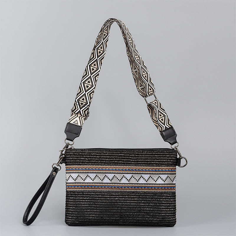 Buddha Stones Boho Kolorowa Geometria Słomiana Tkana Torba Crossbody Torba Na Ramię Torebka