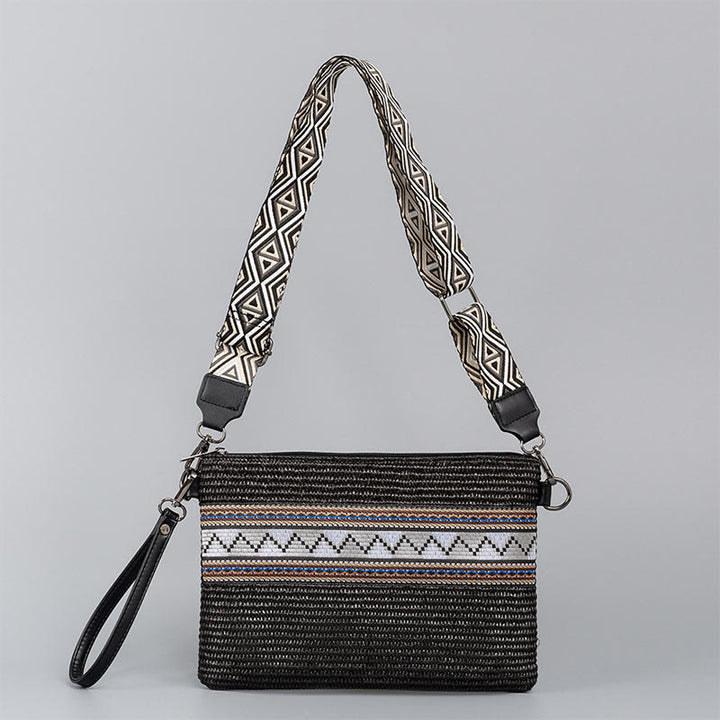 Buddha Stones Boho Kolorowa Geometria Słomiana Tkana Torba Crossbody Torba Na Ramię Torebka