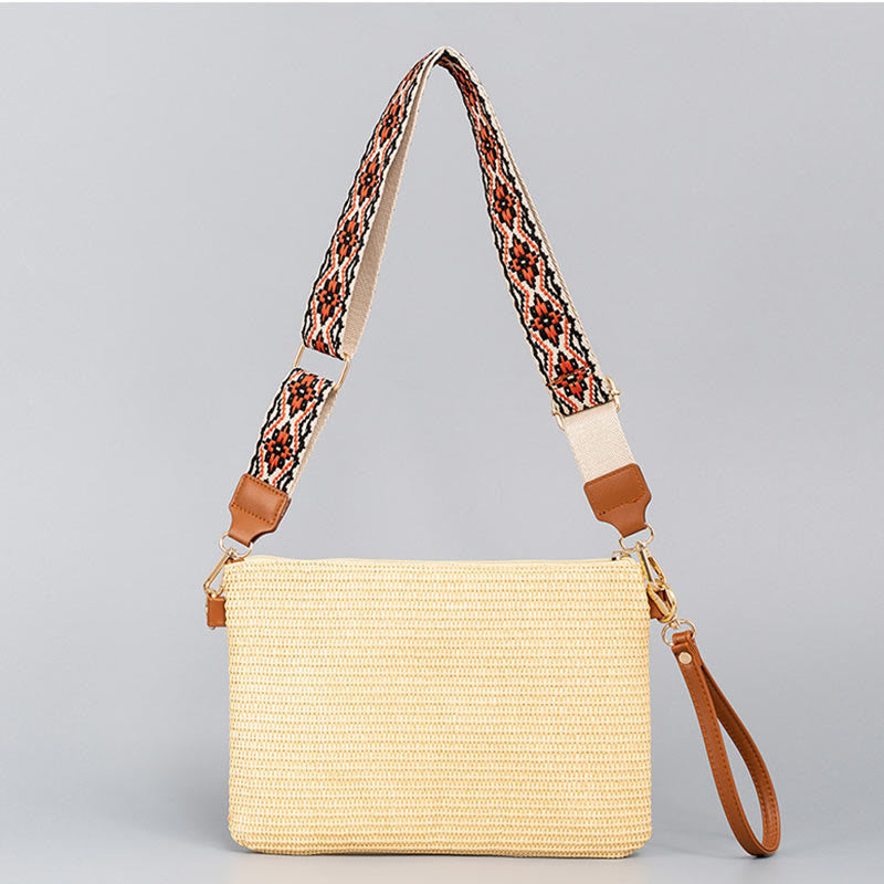 Buddha Stones Boho Kolorowa Geometria Słomiana Tkana Torba Crossbody Torba Na Ramię Torebka
