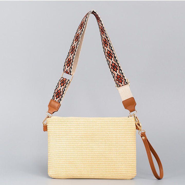 Buddha Stones Boho Kolorowa Geometria Słomiana Tkana Torba Crossbody Torba Na Ramię Torebka