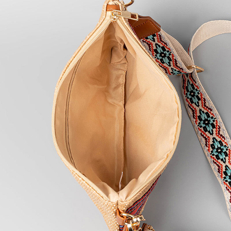 Buddha Stones Boho Kolorowa Geometria Słomiana Tkana Torba Crossbody Torba Na Ramię Torebka