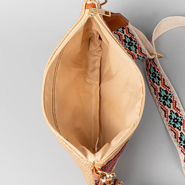 Buddha Stones Boho Kolorowa Geometria Słomiana Tkana Torba Crossbody Torba Na Ramię Torebka