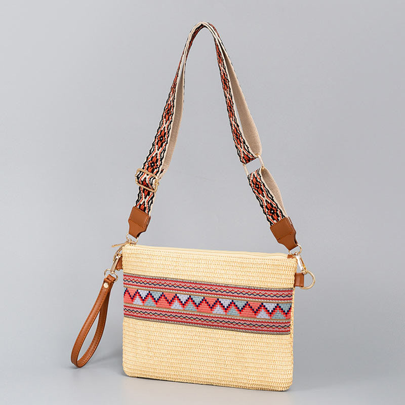 Buddha Stones Boho Kolorowa Geometria Słomiana Tkana Torba Crossbody Torba Na Ramię Torebka