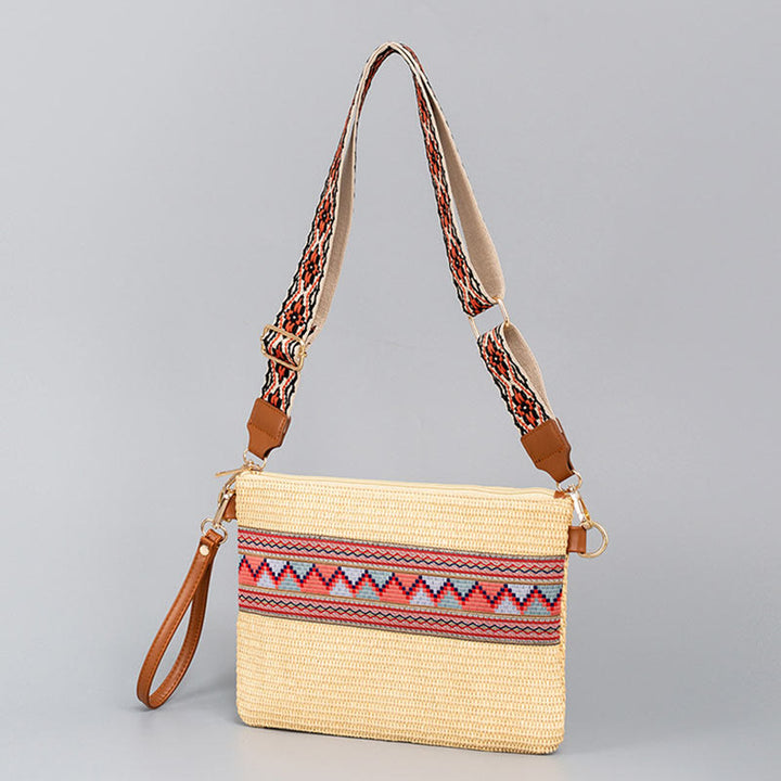 Buddha Stones Boho Kolorowa Geometria Słomiana Tkana Torba Crossbody Torba Na Ramię Torebka