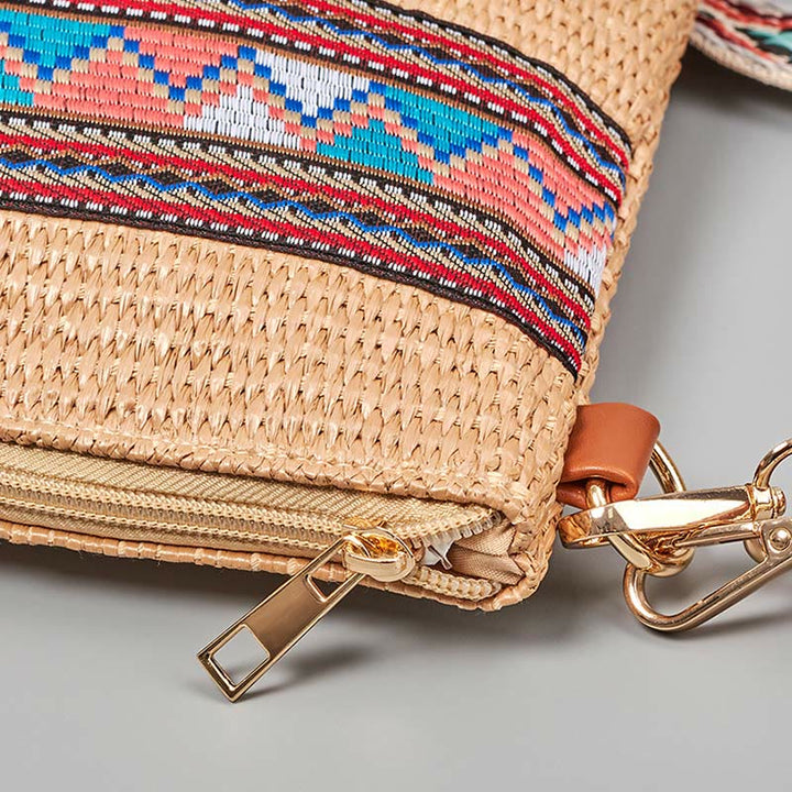 Buddha Stones Boho Kolorowa Geometria Słomiana Tkana Torba Crossbody Torba Na Ramię Torebka
