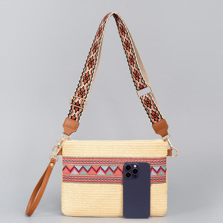 Buddha Stones Boho Kolorowa Geometria Słomiana Tkana Torba Crossbody Torba Na Ramię Torebka