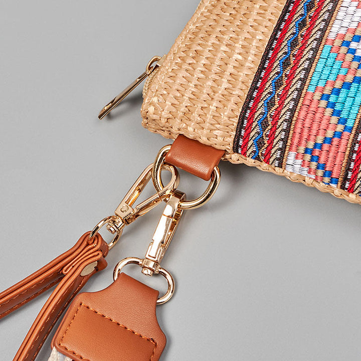 Buddha Stones Boho Kolorowa Geometria Słomiana Tkana Torba Crossbody Torba Na Ramię Torebka