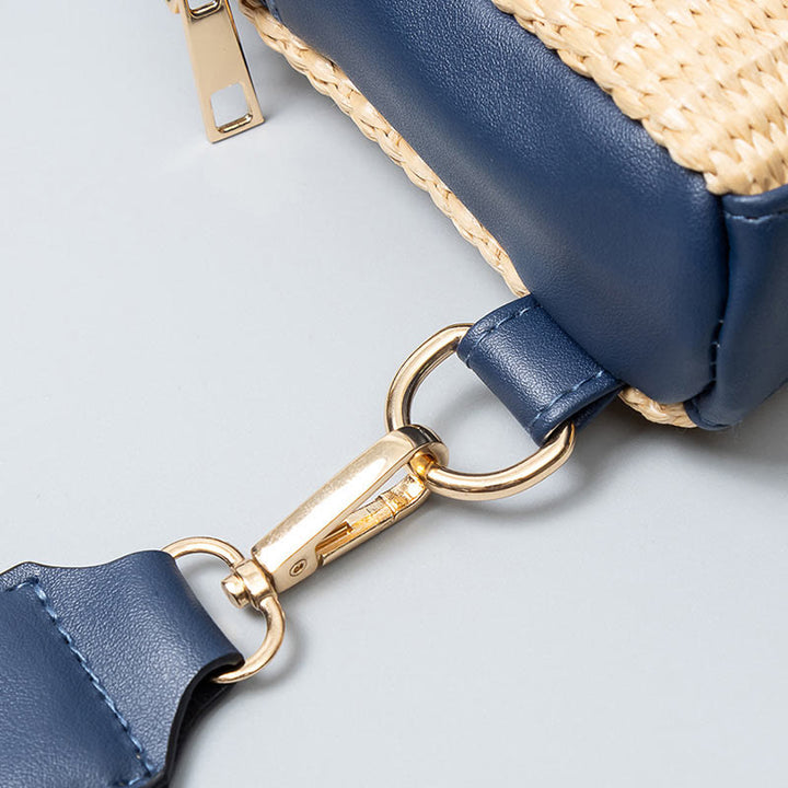 Buddha Stones Mała Geometryczna Torba Słomiana Tkana na Ramię