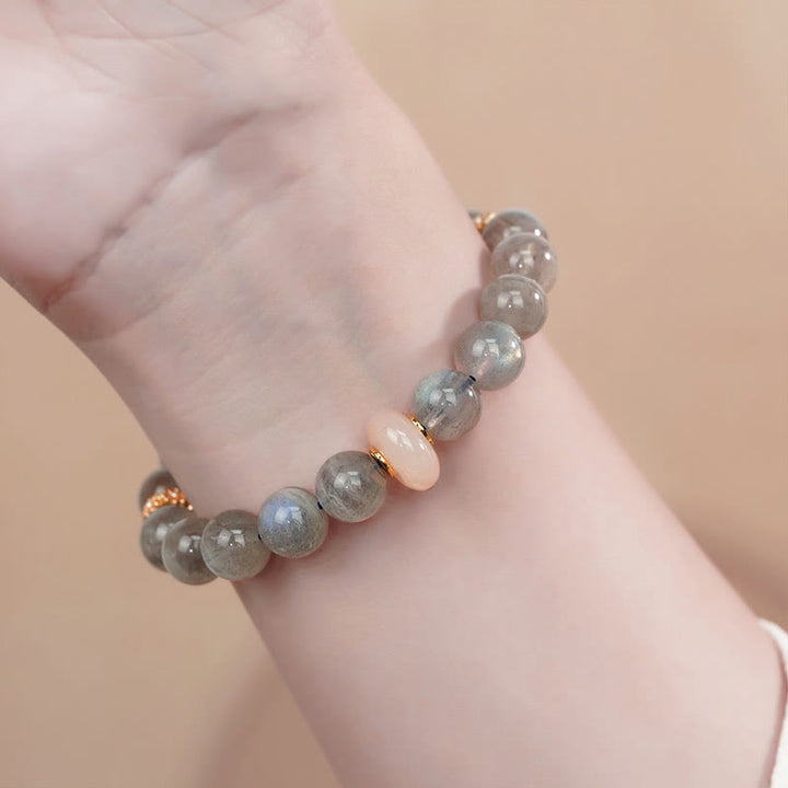 Bransoletka lecznicza z Buddha Stones , naturalnym kamieniem księżycowym i szarym agatem - image 1