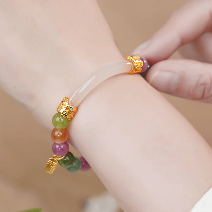 Buddha Stones Kolorowy Turmalin Chalcedon Pozytywny Fu Charakter Bransoletka Charm