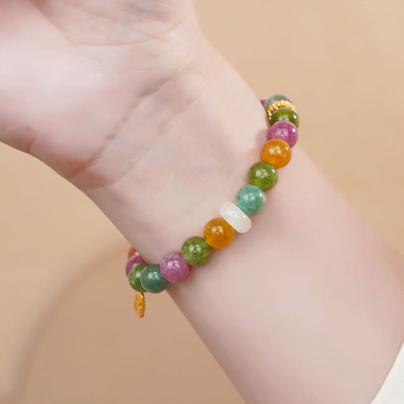 Buddha Stones Kolorowy Turmalin Chalcedon Pozytywny Fu Charakter Bransoletka Charm