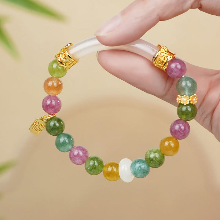 Buddha Stones Kolorowy Turmalin Chalcedon Pozytywny Fu Charakter Bransoletka Charm