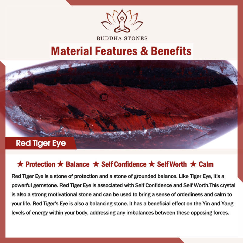 Bransoletka Buddha Stones Rose Red Tiger Eye Fu Character Courage