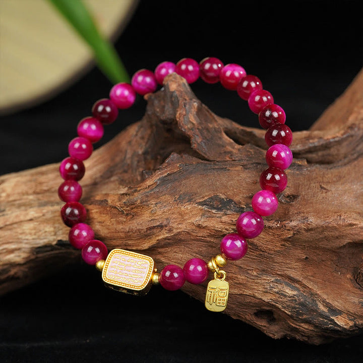 Bransoletka Buddha Stones Rose Red Tiger Eye Fu Character Courage