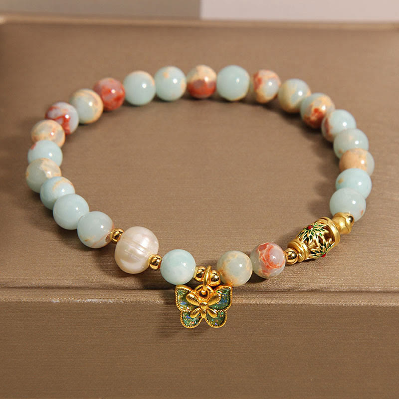 Buddha Stones Shoushan Kamień Perła Motyl Bransoletka Bogactwo