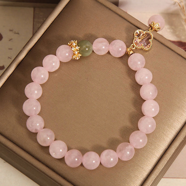 Bransoletka uspokajająca Buddha Stones Natural Pink Crystal Four Leaf Clover - image 7