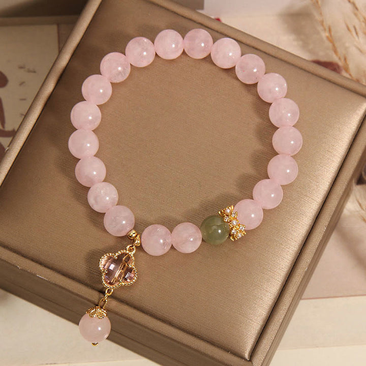 Bransoletka uspokajająca Buddha Stones Natural Pink Crystal Four Leaf Clover - image 6