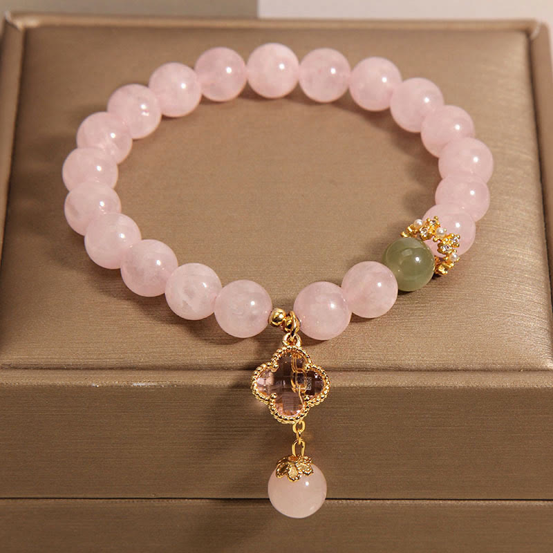 Bransoletka uspokajająca Buddha Stones Natural Pink Crystal Four Leaf Clover - image 3