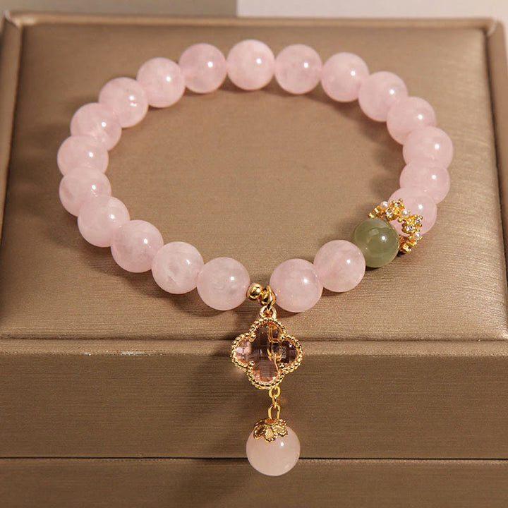 Bransoletka uspokajająca Buddha Stones Natural Pink Crystal Four Leaf Clover - image 3