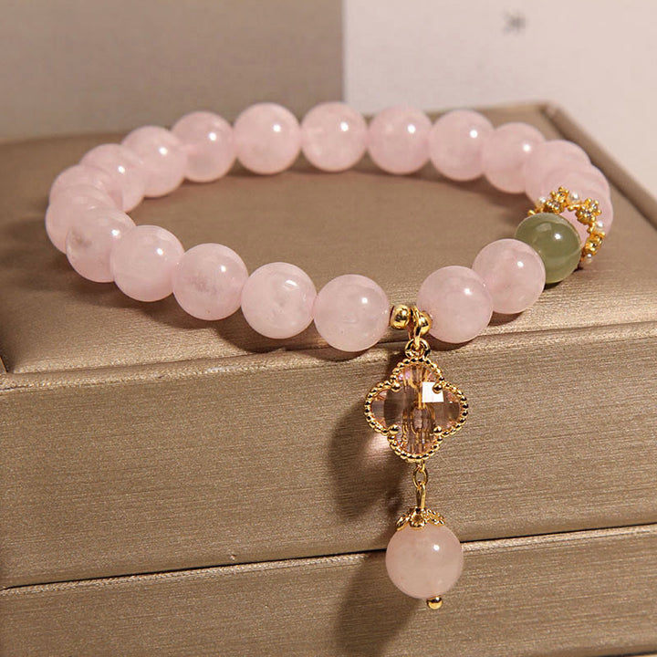 Bransoletka uspokajająca Buddha Stones Natural Pink Crystal Four Leaf Clover - image 2